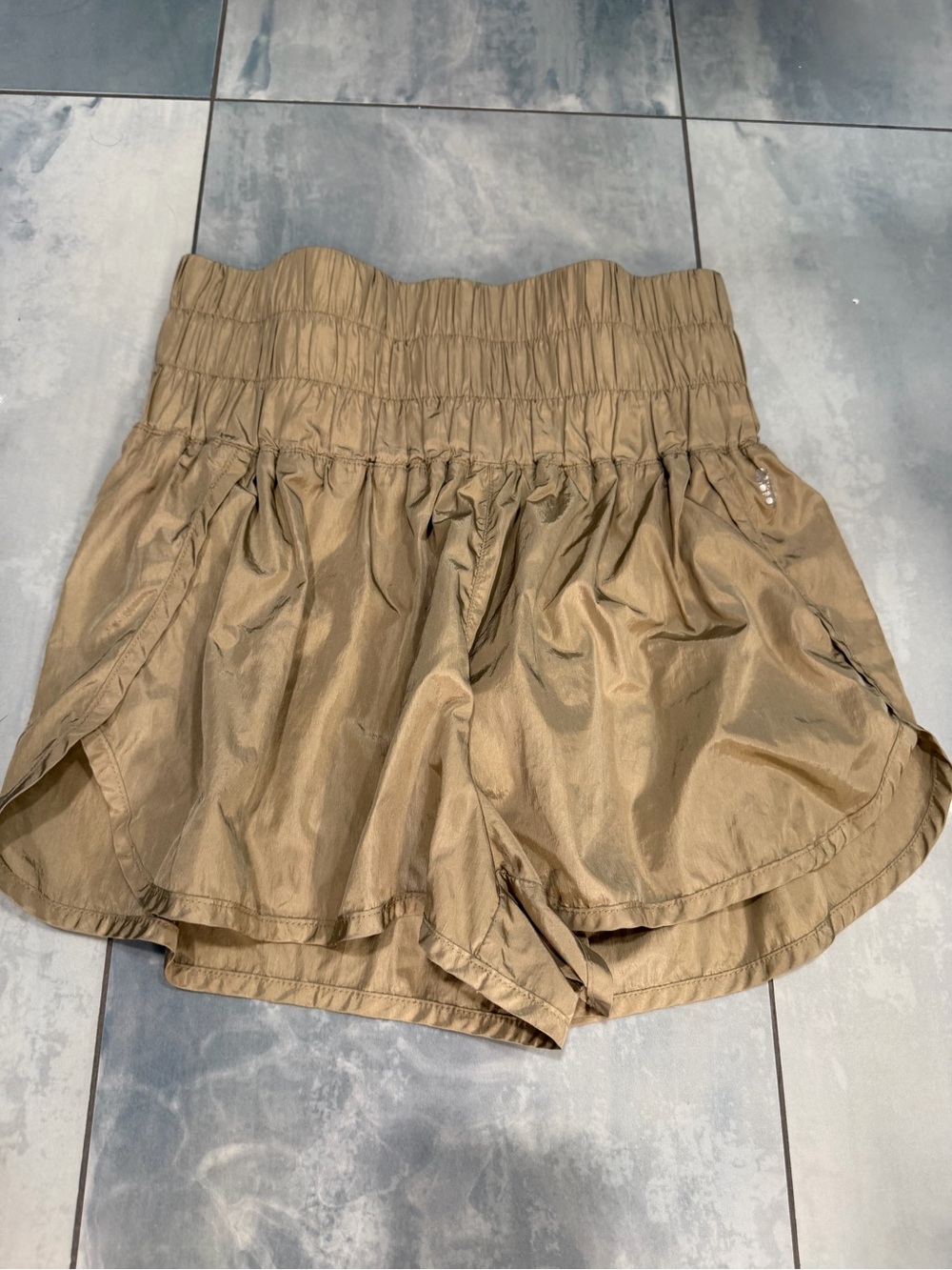 FP Movement by Free People Khaki High-Waist Ruched Athletic Shorts